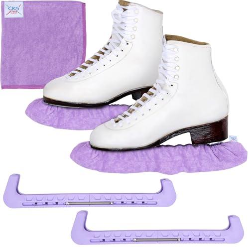 CRS Cross Ice Skate Guards, Soakers and Towel Gift Set. Essential Ice Skating Hard Guard and Soft Skate Blade Cover Accessories for Figure Skating or Hockey (Lunge Lavender, Large)