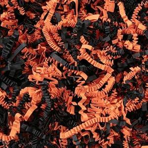 Mefleet 1/ 2 LB Halloween Crinkle Cut Paper Shred Filler 8 oz Black & Orange Crinkle Shredded Paper for Gift Basket - Gift Box Bag Filler - Grass Cushion Stuffing for Halloween Packaging Wrapping