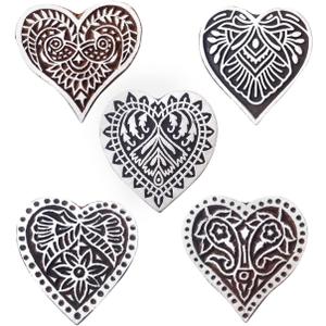 Crafty Pattern Heart and Floral Wood Block Stamps (Set of 5) Htag1164