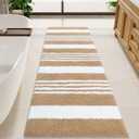 LOCHAS Long Bathroom Rugs Runner, 24" x 70" Large Bath Rug Non Slip Absorbent, Washable Microfiber Bathroom Mat Luxury Fluffy Soft, Shaggy Bath Mats for Shower Quick Dry, Beige