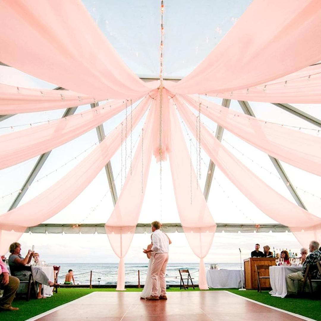 6 Panels Blush Pink Ceiling Drapes for Wedding Ceiling Drapes 5ftx20ft Wedding Arch Draping Fabric Sheer Curtains Voile Chiffon Drapery Draping Wedding Ceiling Decorations for Party Ceremony Stage