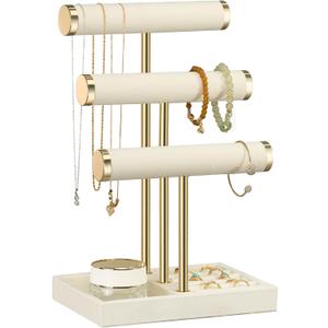 3 Tier Bracelet Holder Display - Detachable T Bar Beige Velvet Bracelet Holder, Jewelry Holder Organizer for Bracelet, Necklace, Watches, Rings,Beige, Standard