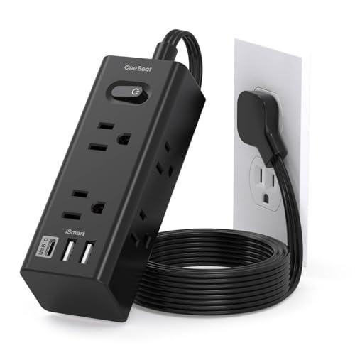 1Ft Extension Cord with Multiple Outlets, Flat Plug Power Strip Surge Protector with 1 Ft Cord, 6 Outlet 3 USB Ports (1 USB C), Multi Outlet Wall Plug for Travel, Dorm Room Essentials-Black