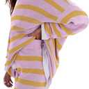 LAMISSCHE Womens Oversized Lounge Sets 2 Piece Outfits Striped Matching Pajama Set Long Sleeve Sweater Set(Yellow&Pink Purple,S)