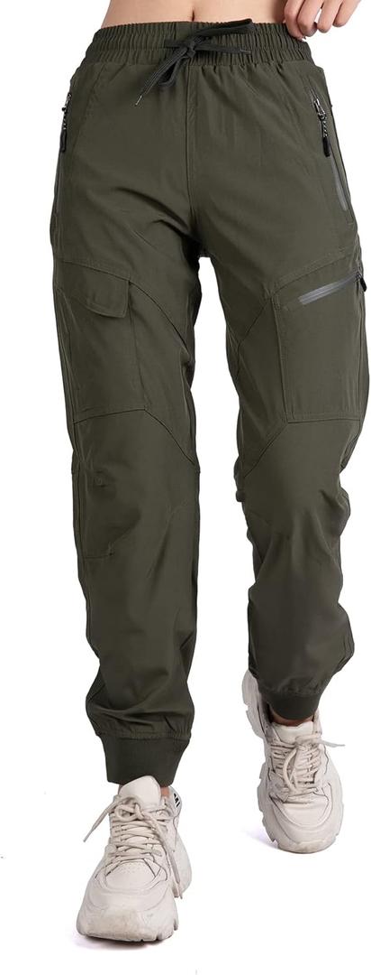 Singbring Women's Athletic Hiking Cargo Joggers Pants Outdoor Workout Lightweight Quick Dry UPF 50 Zipper Pockets, XL