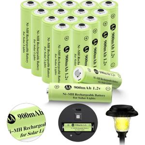 Rechargeable AA Batteries, Ni-MH AA 900mAh Rechargeable Batteries, Double A 1.2v Solar Batteries for Garden Landscaping Outdoor Solar Lights, String Lights, Pathway Lights (16 Pack)