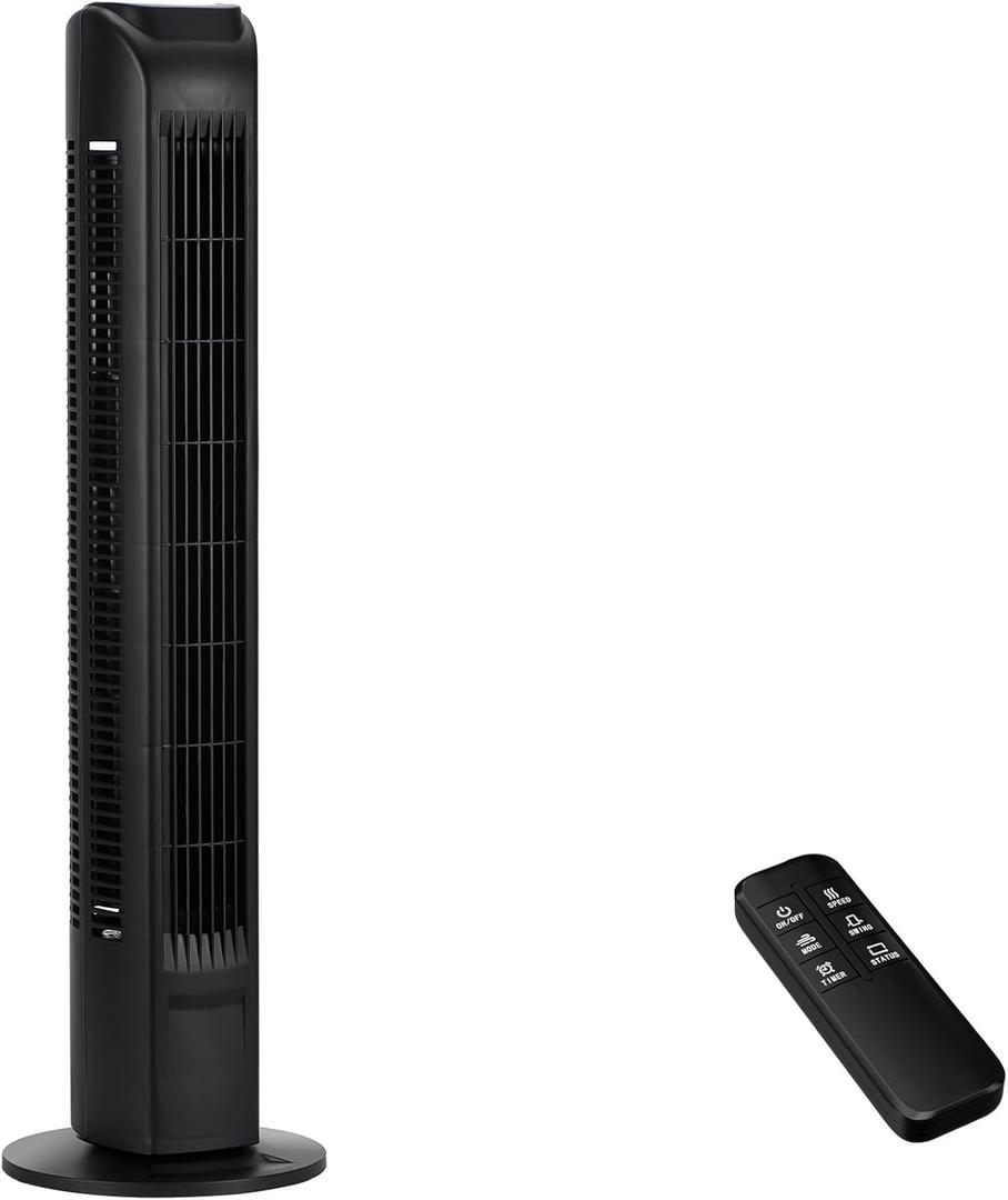 AKIRES Tower Fan with Remote,Oscillating Fan Quiet Cooling Portable Standing Bladeless Floor Fans for Bedroom,Office,Living Room,Indoor