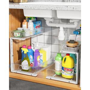 UMDONX Under Sink Organizer 2-Pack Adjustable Bathroom Under Sink Pull-Out Organizer with 5 Adjustable Heights for Kitchen, Bathroom & Laundry Storage
