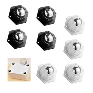 2 x Mini self Adhesive Caster: 8 Pcs Wheels for Furniture with Easy Mobility & Stability, Ideal for Kitchen Appliances (Black Hexagon - Three Steel Balls, 8)