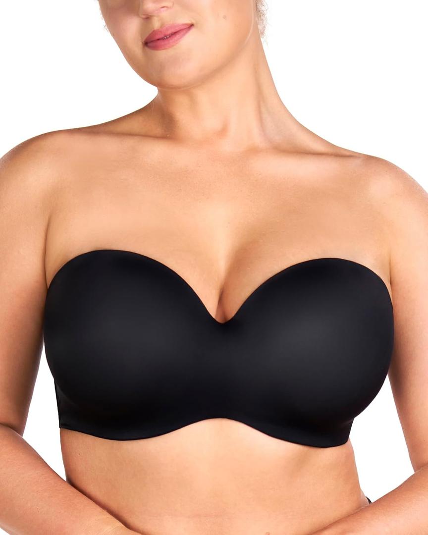 HSIA Strapless Bra for Women Large Bust Seamless Underwire Plus Size Convertible Bandeau Bra 40 DDD Black