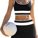 popvil High Waisted Bikini Sets for Women Tummy Control Swimsuits 3 Piece Bathing Suits Neon Swimwear with Skirt 2026 (Black, S)