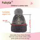 Kids Winter Knit Beanie Hat for Boys Girls Age 3-8 with Faux Fur Pom Warm Fleece Lined