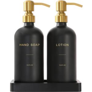 Prus Waso Soap Dispenser Bathroom Set, Hand and Lotion Dispenser with Stainless Steel Pump, Perfect for Black and Gold Bathroom Decor. (Gold & Black)