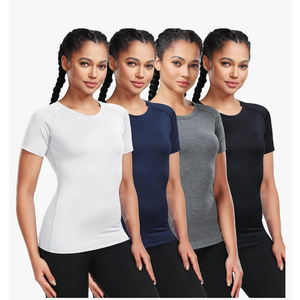 CADMUS 3/4/5 Pack Women's Compression Shirt Running Athletic T-Shirts Workout Tops Baselayer Short Sleeve Yoga Gym Sports. Size M