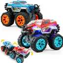 Jova Vroomix 2 Pack Smash & Bump Monster Truck Toys, Crashing Cars with Crash Sounds and Flashing Lights for Toddler Toys Age 3 4 5 6 7 Boy Easter Basket Stuffers Birthday Gifts