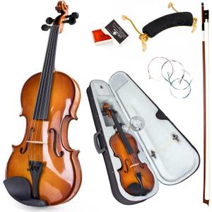 Kmise 4/4 Full Size Set, 4 Solid Wood Fiddle for Adults Beginners Students Kids, with Hard Case with Hygrometer, Violin Bow, Shoulder Rest, Extra Strings (MI3415)