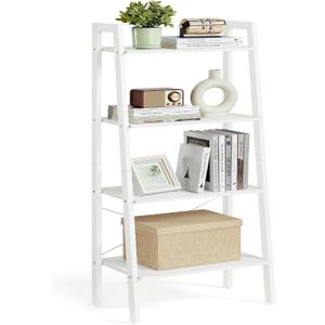 VASAGLE Ladder Shelf, 4-Tier Bookshelf, Storage Rack, Bookcase with Steel Frame, for Living Room, Home Office, Kitchen, Bedroom, Industrial Style, Maple White and Pearl White ULLS044W44