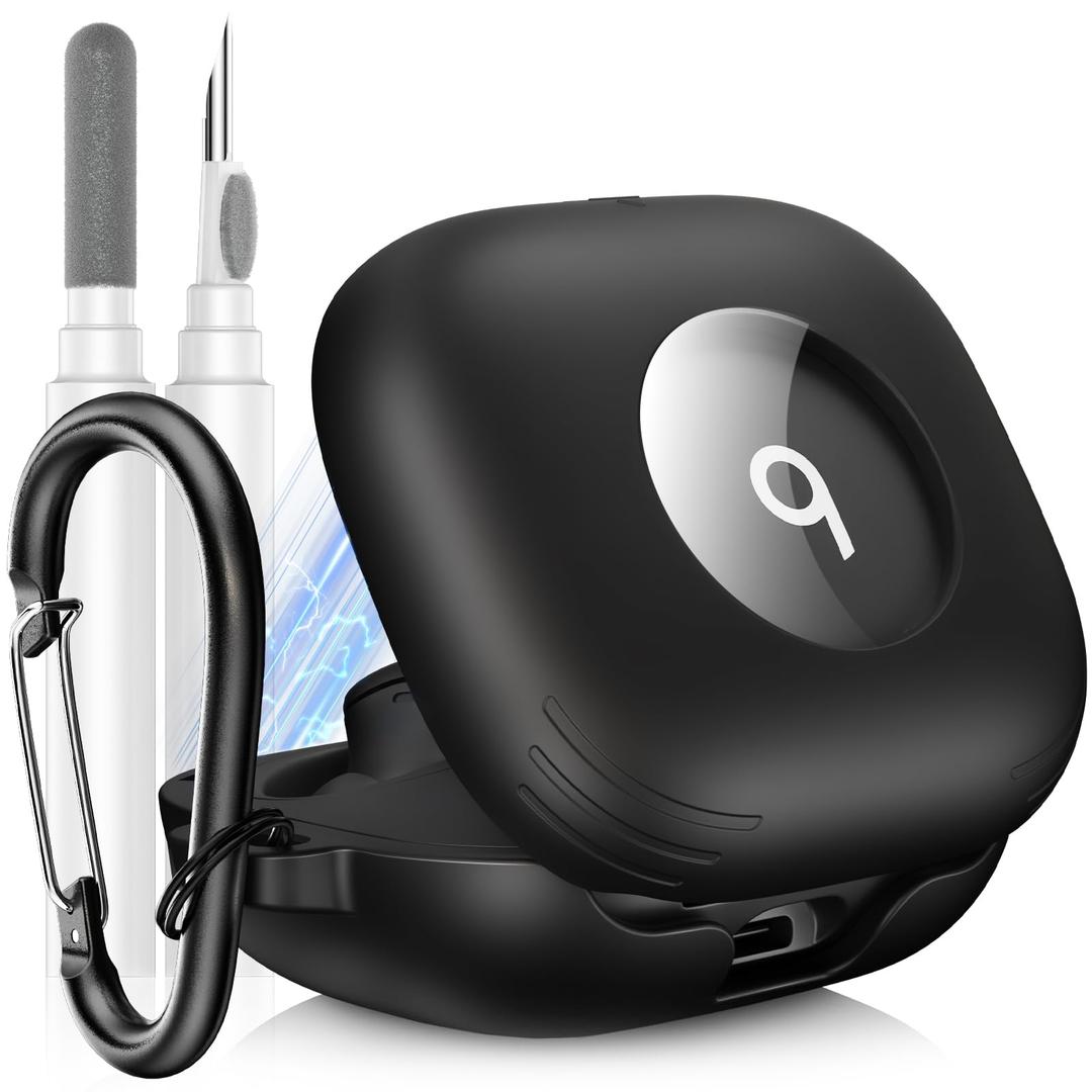 Compatible with Beats Powerbeats Fit Case Cover, Shockproof Magnetic Case for Powerbeats Fit 2025 Earbuds, Magnetic Lock Lid Protective Cover with Cleaner Kit & Carabiner , Clear