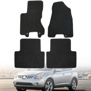 Mythoria Car Floor Mats Custom Compatible with Nissan Rogue 2008-2013, All-Weather Velour Carpet Floor Liners Front & Rear Full Set Auto Interior Accessories, Black