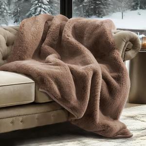 EVERGRACE Luxury Soft Faux Chinchilla Fur Throw Blanket for Couch, Warm Thick Heavy Winter Throw Blanket 1220GSM for Bed, Tawny Mink, 60"x80"