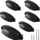 6 Pack Antique Black Drawer Pull Handle Knobs Metal Cup Pull 3.5" Hole Centers, Vintage Shell Pull Handles for Kitchen Cabinet Dresser Furniture