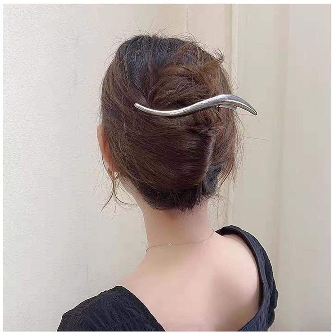 Minimalist Metal Hair Clip Barrette Large Long Alligator Hair Clips Pin Boho Silver Hair Barrettes S Shape Hair Clip Barrette Accessory for Women and Girl Headdress (Silver)
