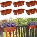 Deck Railing Planter Boxes, 6 Pack Deck Hanging Planters for Railing, 16.9 Inch Balcony Planters Railing Hanging, Railing Hanging Planter, Red and White