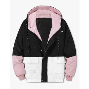 Betusline Men's Retro Long Sleeve Color Block Corduroy Jacket with Hood, XS-3XL Size M