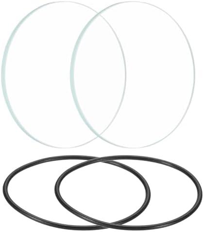 PATIKIL 1.65" Dia LED Lens, 2 Set Polished Edge Flashlight Glass Lens with Silicone Ring for Light Source Lens Replacement, Transparent, Black