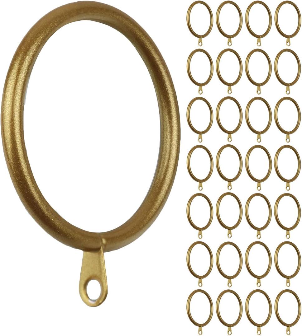 Meriville 28 pcs Gold 1.5-Inch Inner Diameter Metal Curtain Rings with Eyelets, Fits Up to 1 1/4-Inch Rod