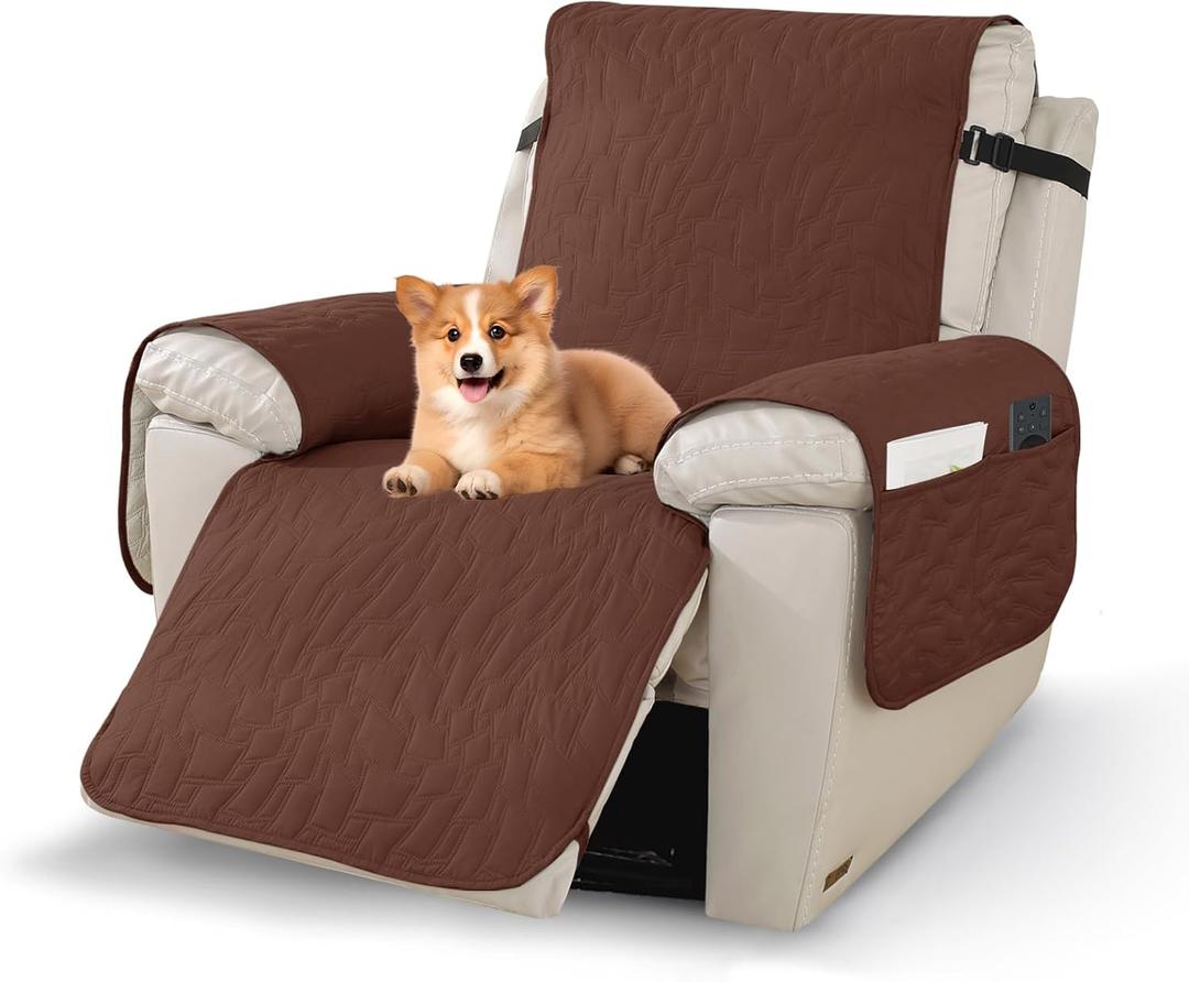 2 x Pet Recliner Chair Covers,100% Waterproof Recliner Cover,Coffee | 28",100% Waterproof Slipcover, Non-Slip, Storage Pouch, Laundry Safe, Adjustable Bands, Pet Friendly Guard, Durable.