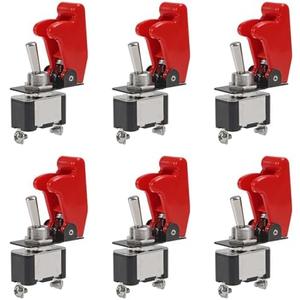 AITRIP 6 Pack Heavy Duty Rocker Toggle Switch 12V 20A SPST ON/Off 2Pin with Red Aircraft Safety Cover for Auto Car Marine Boat