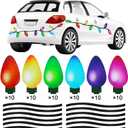 100Pcs Christmas Reflective Car Refrigerator Magnets Decorations Set, 60Pcs Reflective Bulb Light Magnets with 40Pcs Lines Magnetic Car Stickers for Garage Xmas Holiday Birthday Mailbox Decor