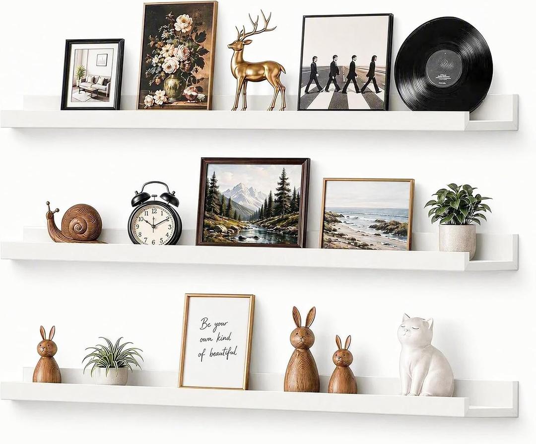 36inch Long Floating Shelves for Wall Decor, 3-Set Shelves with Lip, White