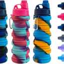 Collapsible Water Bottles 3 pack Travel Water Bottle Portable Hiking Water Bottle with Leak proof Twist Cap 500ML Reusable BPA Free Silicone Water Bottles with Carabiner. (Colorful)