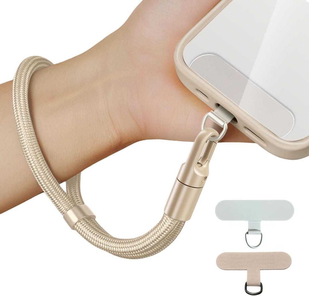 KIMAGIC Rotating Self-Locking Wrist Strap Phone Lanyard, Anti-Slip, with Two Phone Tabs (Nylon & Stainless Steel) (Camel) (13 Upgraded and Adjustable - Camel)