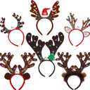 Fovths 6 Pack LED Christmas Headband Reindeer Antlers Headband Light up Antlers Headwear Reindeer Christmas Costume Accessories for Xmas Party Holiday Decorations