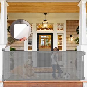 80 Inch No Drill Retractable Pet Gates for Doorways No Drilling Retractable Gate for Stairs No Drilling Retractable Dog Gates for The House Indoor Mesh Pet Gate Outdoor Retractable Baby Gates for Dogs (Gray)
