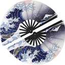 Maitys 2 Pack Large Folding Rave Fans for Women Men, Nylon Hand Fans Loud Snap Sound Foldable Fan for Line Dancing Stage Performance Chinese Kung Fu Festival Dance Decor(Wave Blue,Wave Pattern)