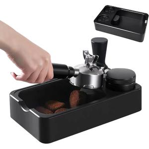 Espresso Tamping Station with Knock Box, 3-in-1 Coffee Organizer Compatible with 51/54/58mm Tamper, Anti-Slip ABS Storage & Barista Tools Holder