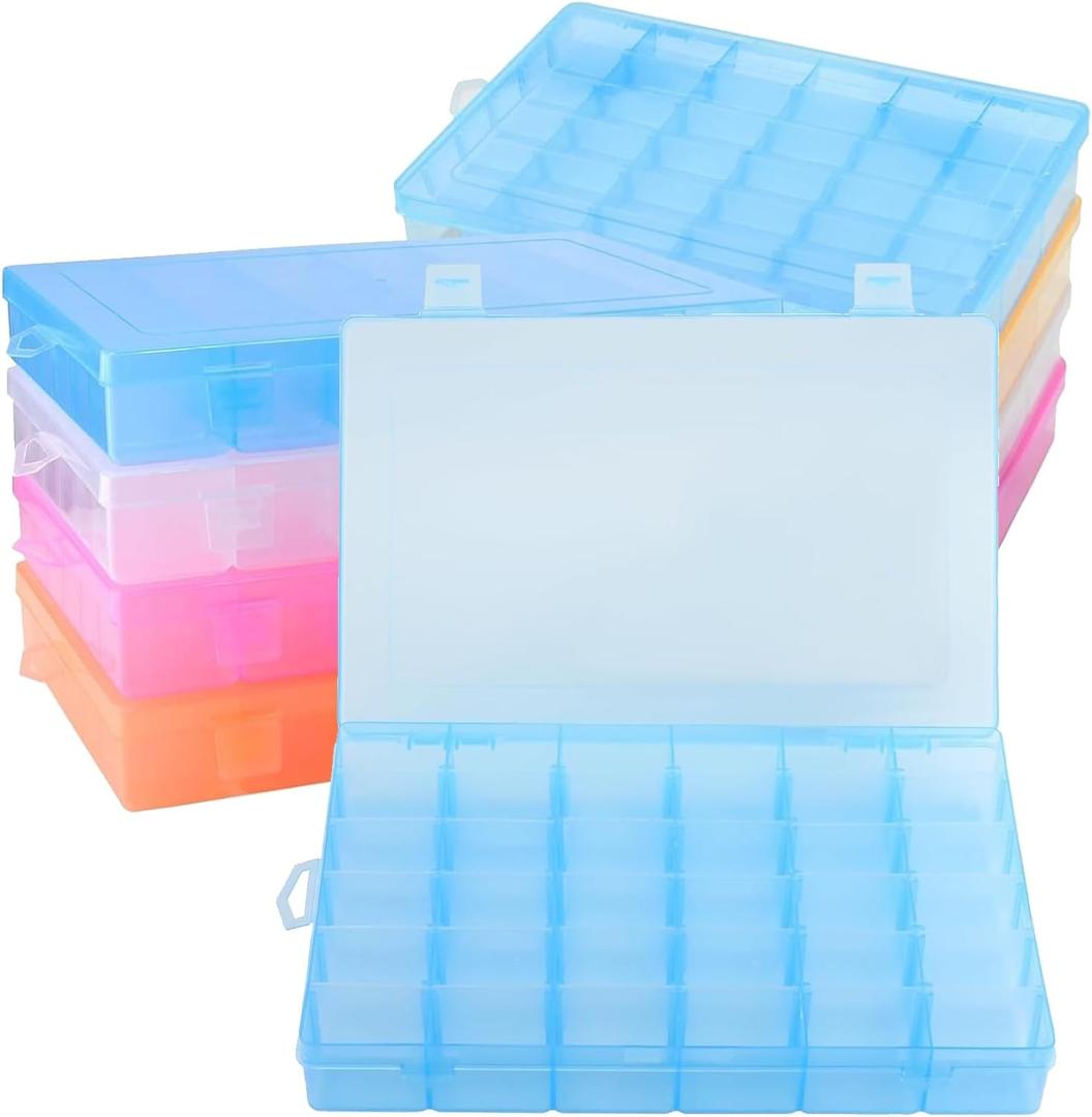 ZOENHOU 8 Pack 36 Grids Plastic Bead Organizer Container with Adjustable Dividers, 4 Colors Plastic Jewelry Organizer Storage Box for Bead Earring Fishing Hook Art Crafts