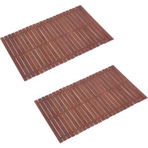Bamboo Bath Mat Bathroom Rugs Floor Wood Shower Bathtub Waterproof Non Slip Walnut Bamboo Accessories 16x24 Inch Easy to Clean, 2 pcs