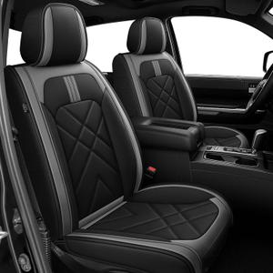 AOMSAZTO Seat Covers Custom Fit for 2014-2021 Toyota Tundra Crew max Double Cab Breathable Leather Truck Car Seat Covers Full Set (Blac k& Grey) AOMSAZTO Seat Covers Custom Fit for 2014-2021 Toyota Tundra Crew max Double Cab Breathable Leather Truck Car Seat Covers Full Set (Blac k& Grey)