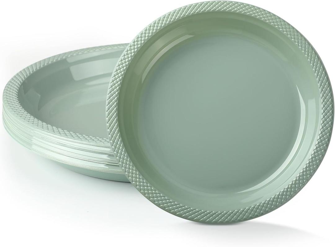 Dandat 36 Pcs Sage Green Plastic Plates 9 Inch Disposable Green Sage Supplies Round Dinner Dessert Plates for Birthday Wedding Bridal Shower Baby Shower Graduation Party