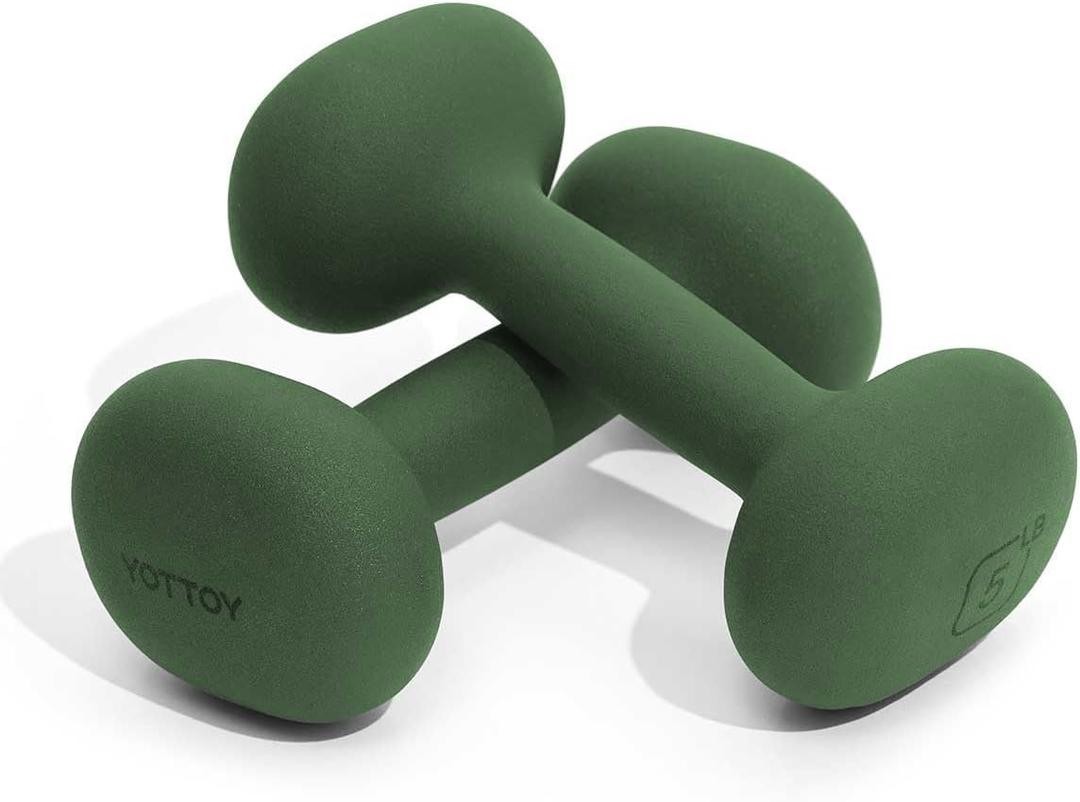 YOTTOY Weights Dumbbells Set for Women, 5 Lb Dumbbells Set of 2, Non-Slip Hand Weights for Home Workouts, Portable Strength Training Neoprene dumbbells (5LB-Pair, Green)