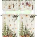 Christmas Kitchen Curtains 3 Piece Set Xmas Trees Holly Pine Curtains Valance & Tiers for Kitchen Home Indoor Cafe 36 Inch Short Window Curtain Over Sink Window Winter Holiday Decor