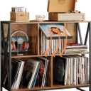 Large 3 Tier Record Player Stand Turntable Stand with Vinyl Storage Holds up to 300+ Albums Mid-Century Record Player Cabinet Table for Vinyl Records with 4 Dividers for Living Room (Brown)