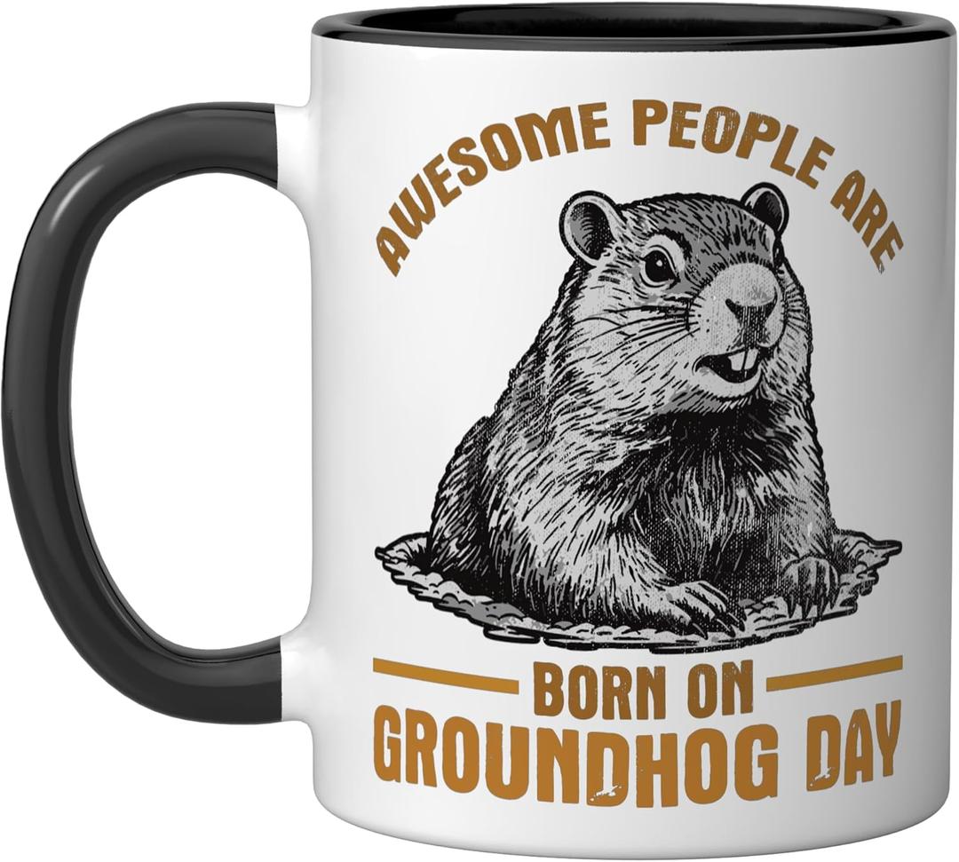 Awesome People Are Born On Groundhog Day Birthday Ceramic Mug, Black/White (11 Ounces)