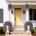 Artificial Hanging Flowers for Outdoors, 2 Pcs Fake Hanging Plant Spring Summer Decor, UV Resistant No Fade Realistic Faux Flower for Front Door Porch Planter Patio Garden Yard(Double Purple)