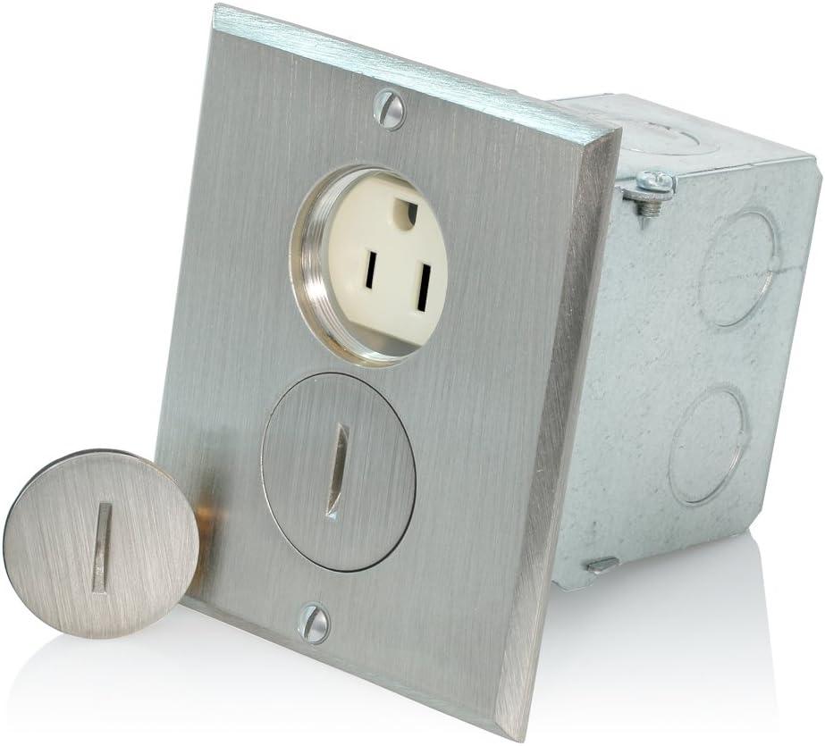 Leviton Floor Box Assembly, Brass/Nickel Plate, 25249-SBA